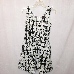 Fit and Flare Dress with Faces Print with Pockets
